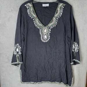 Pink Cadillac Beaded Embellished Tunic Top Blouse Boho Festival Cover Up